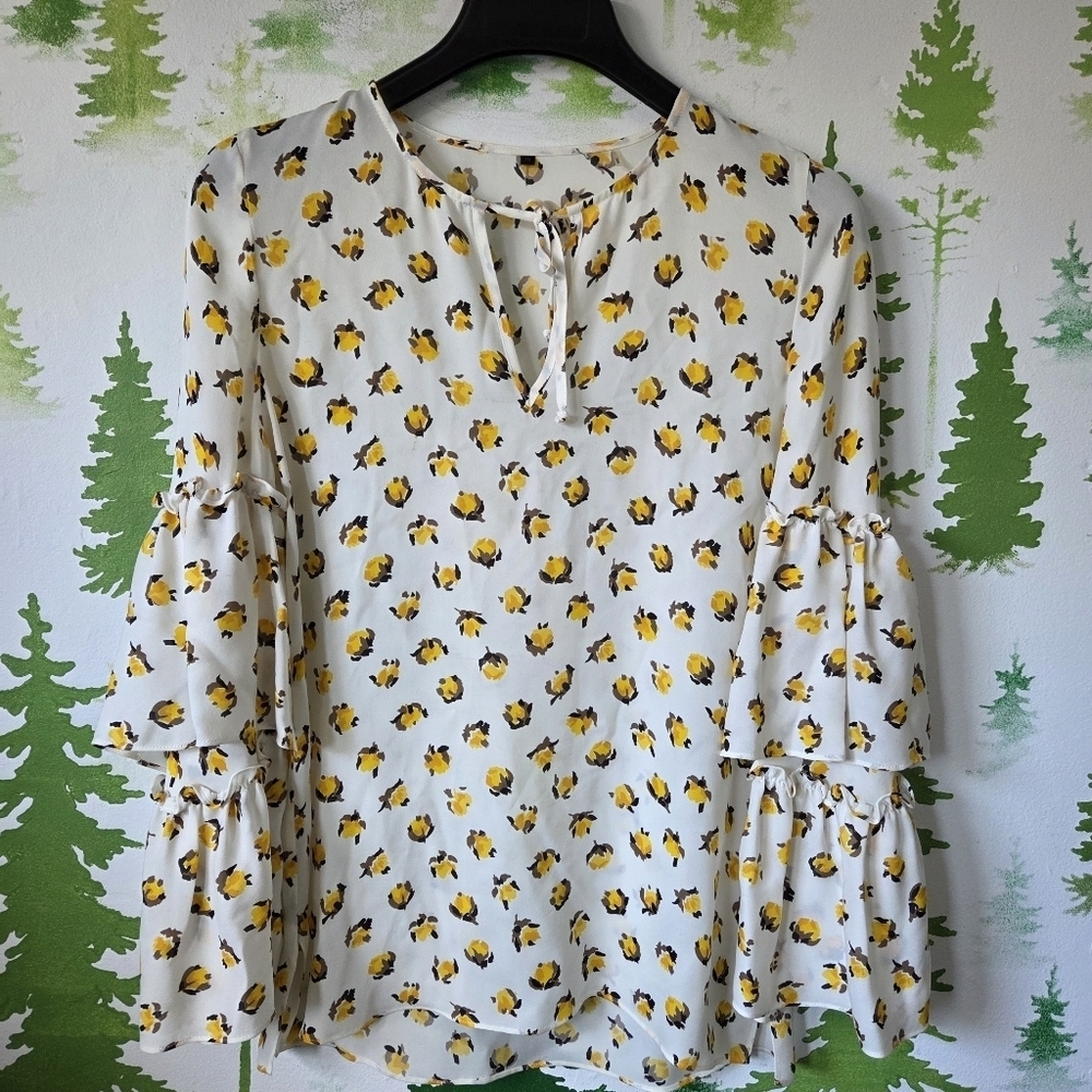 Kobi Halperin Ruffled Tie Front 3/4 Sleeve Blouse